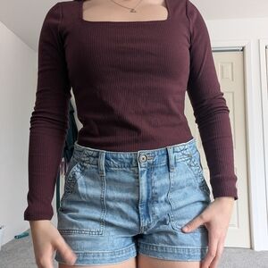 Women's Burgundy Long Sleeve Top